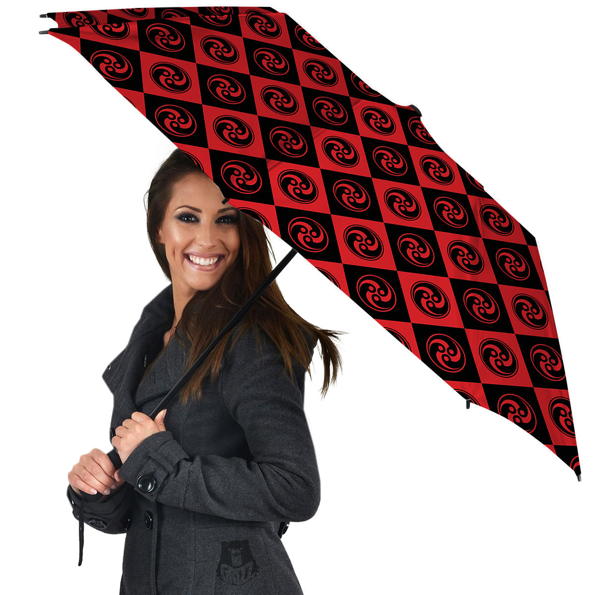 Red Tomoe Print Pattern Umbrella-grizzshop