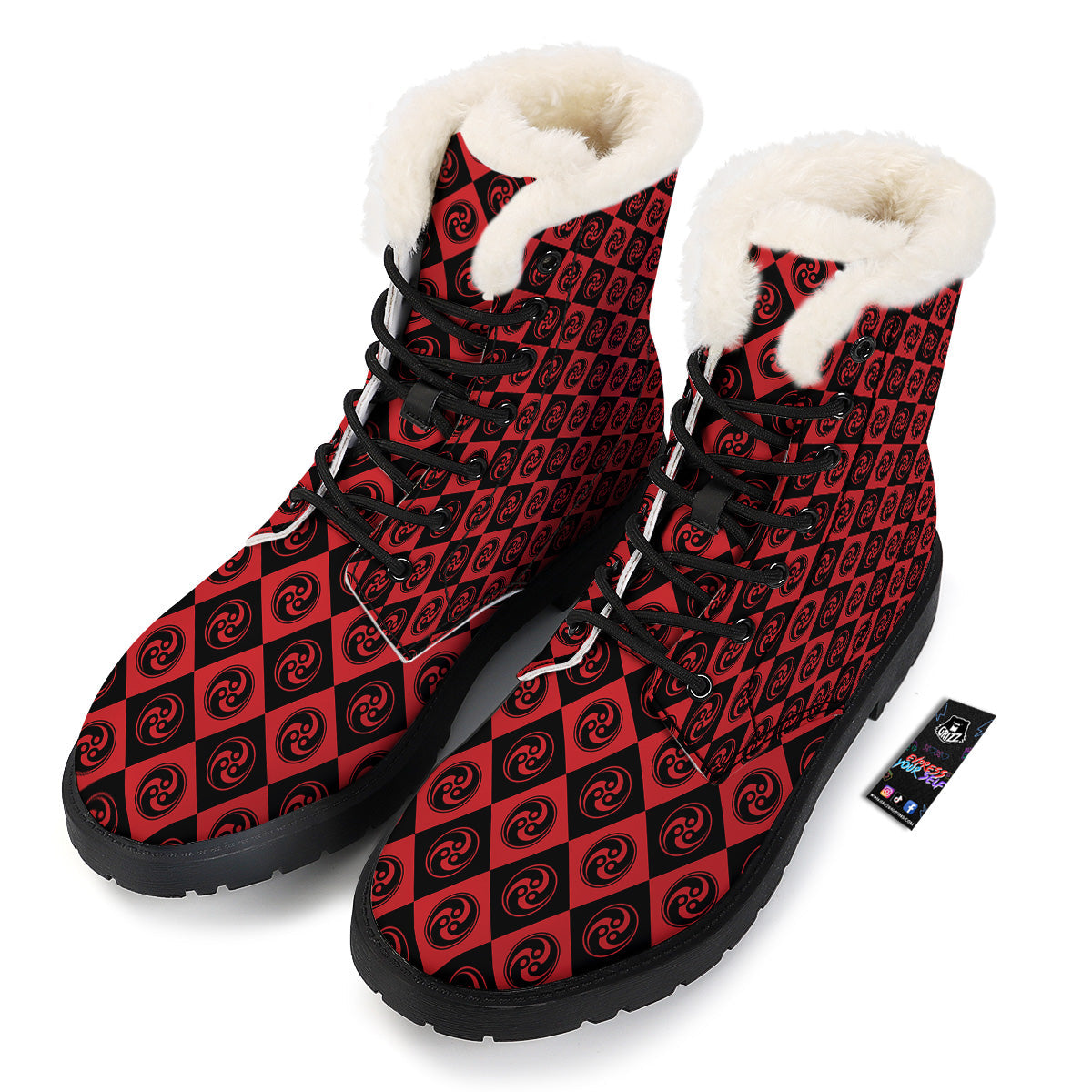 Red Tomoe Print Pattern Winter Boots-grizzshop