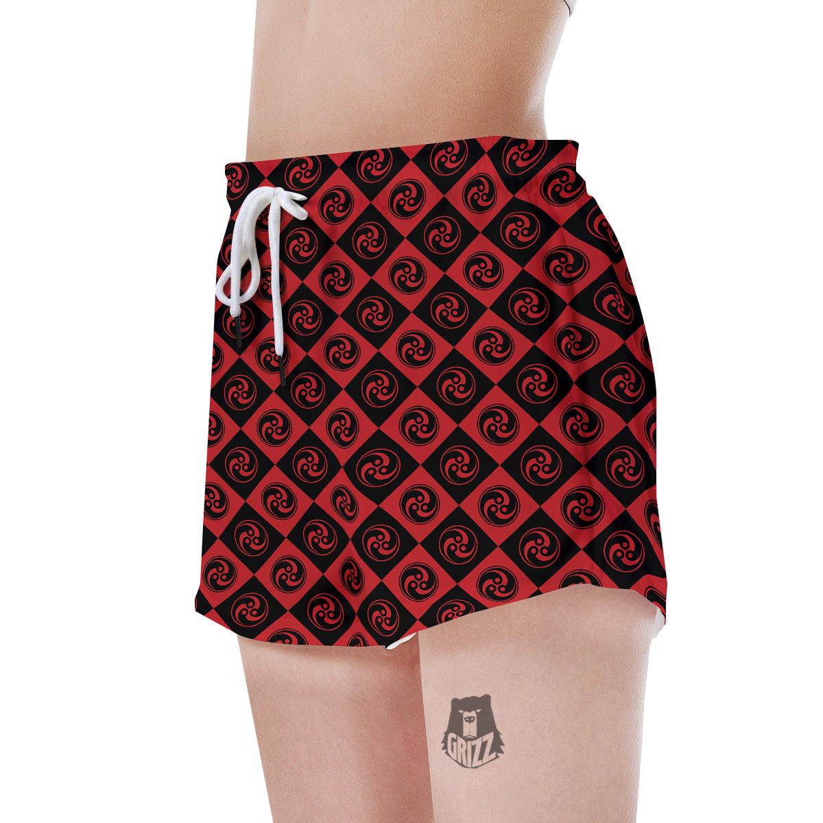 Red Tomoe Print Pattern Women's Shorts-grizzshop