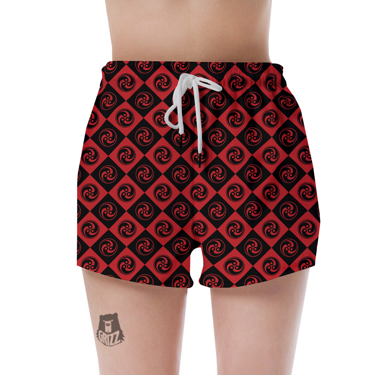 Red Tomoe Print Pattern Women's Shorts-grizzshop