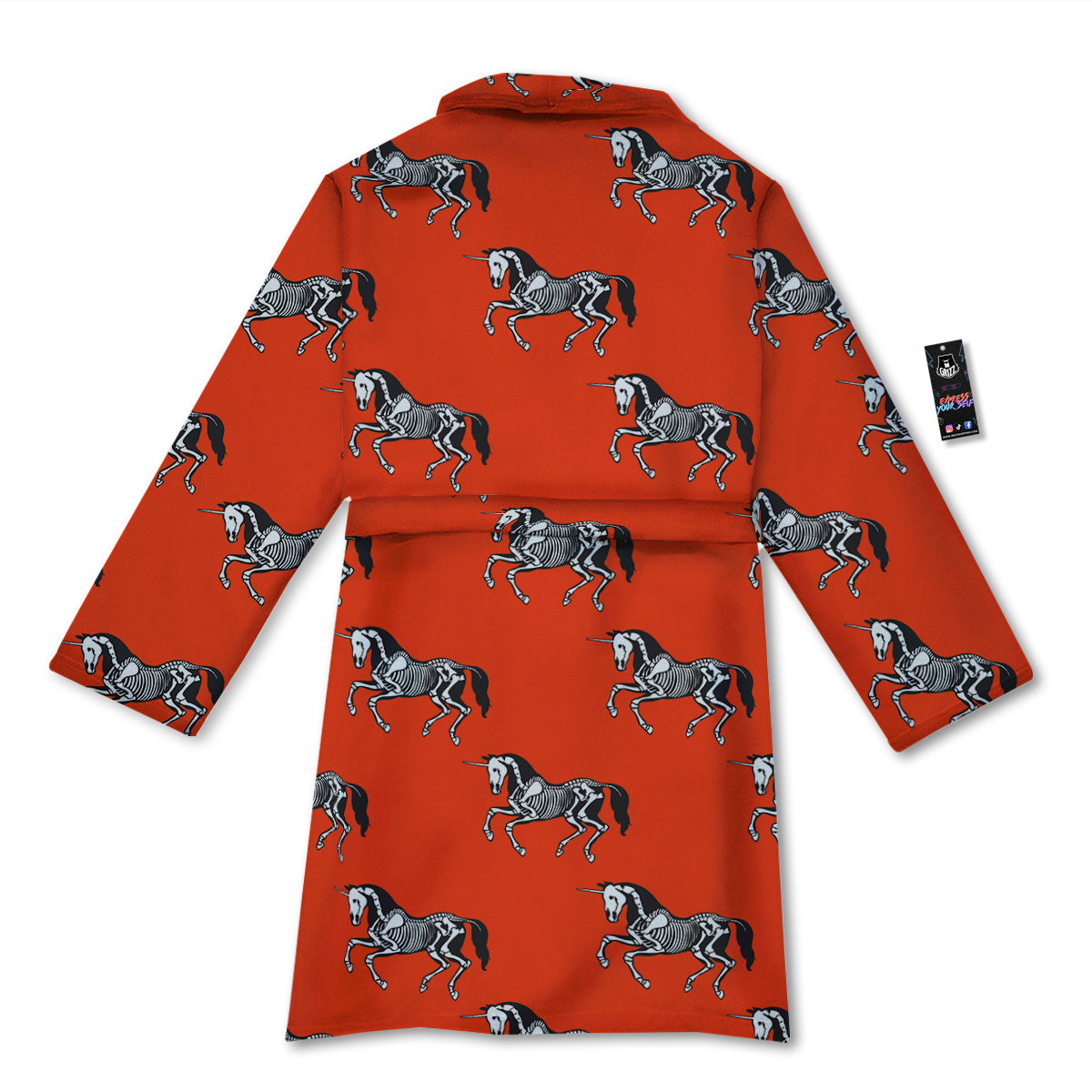 Red Unicorn Skeleton Print Pattern Bathrobe-grizzshop