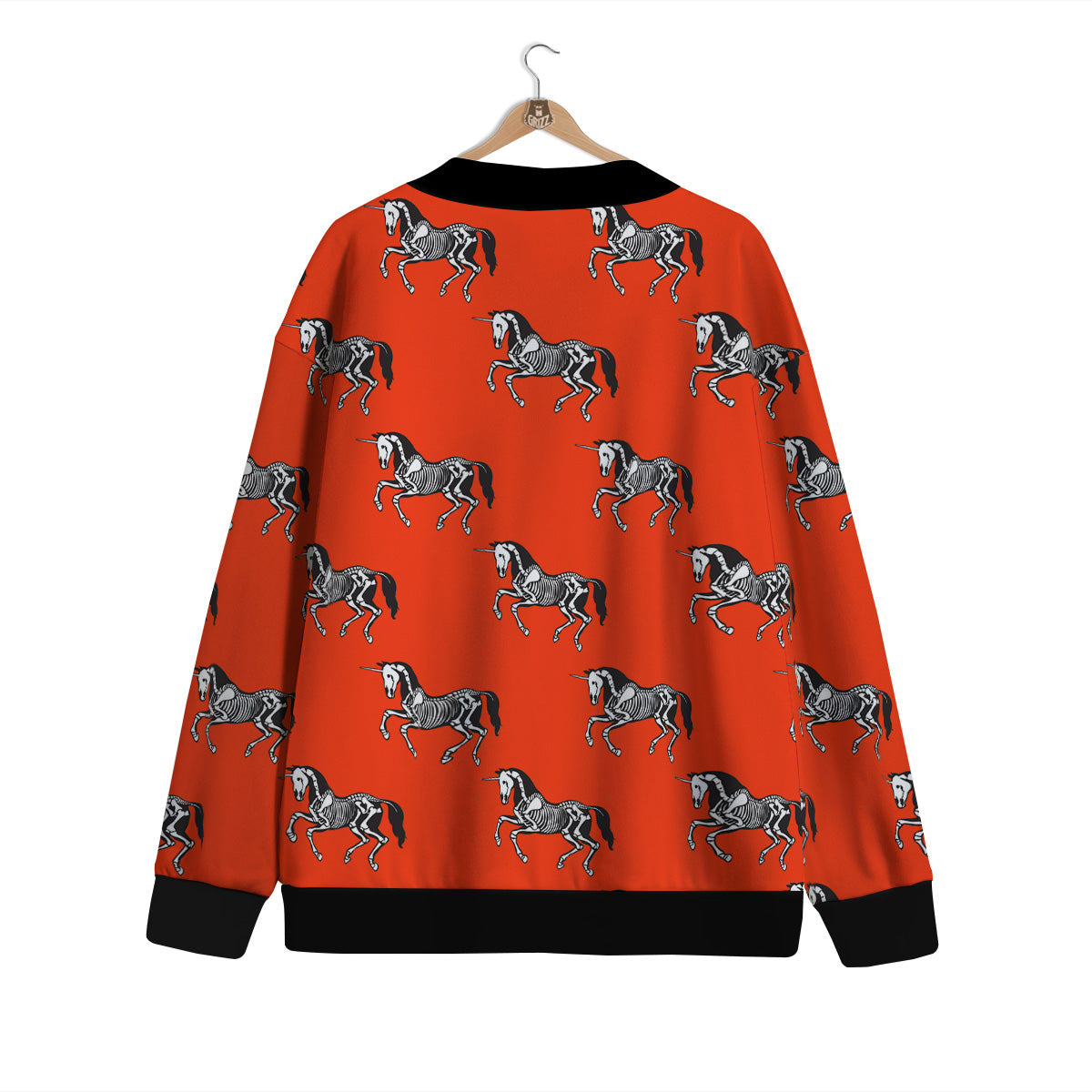 Red Unicorn Skeleton Print Pattern Cardigan-grizzshop