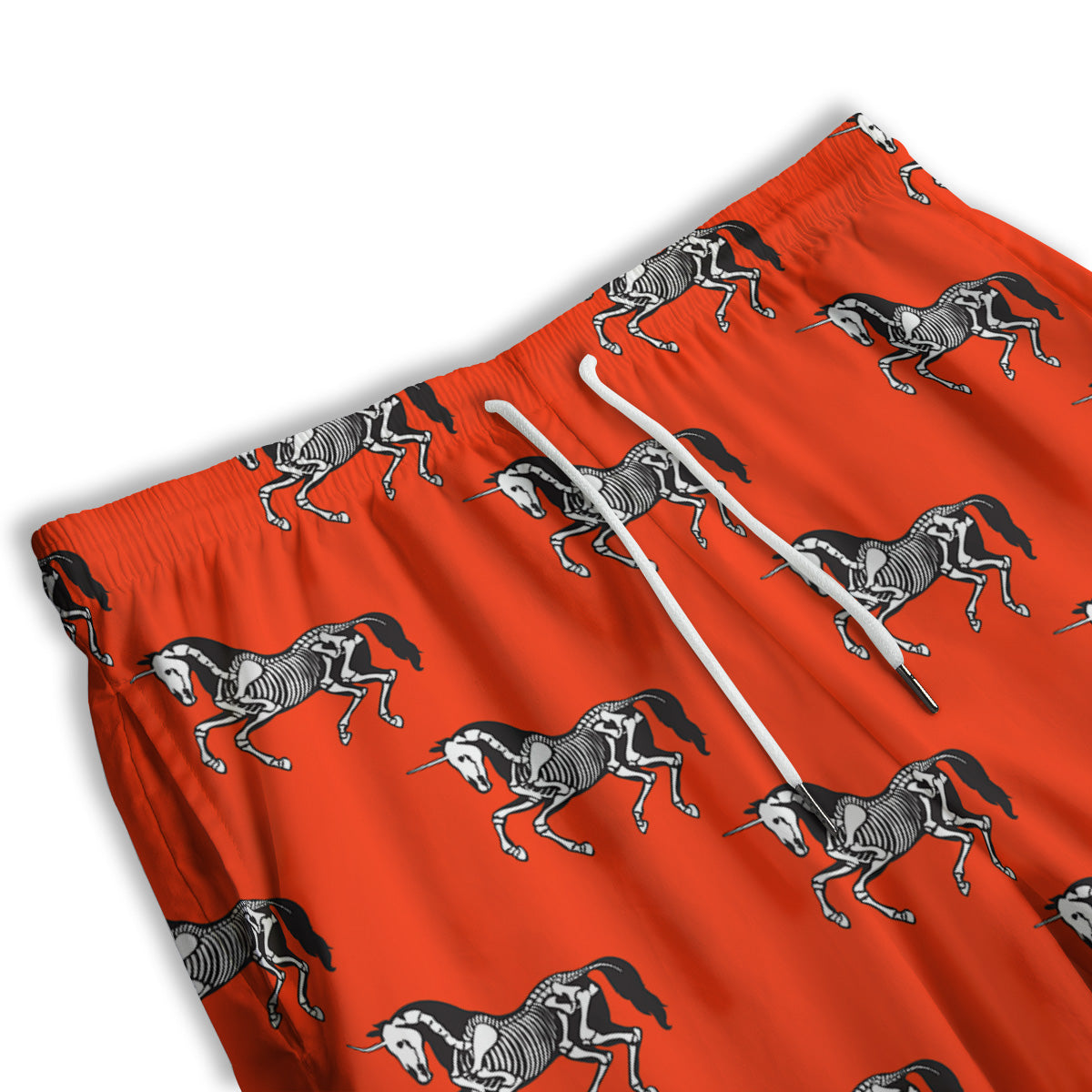 Red Unicorn Skeleton Print Pattern Men's Athletic Shorts
