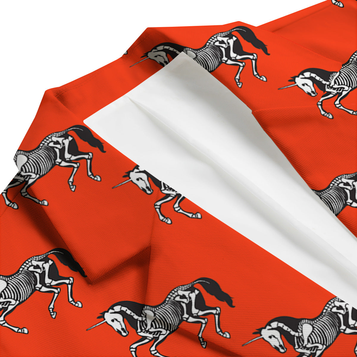 Red Unicorn Skeleton Print Pattern Men's Blazer-grizzshop