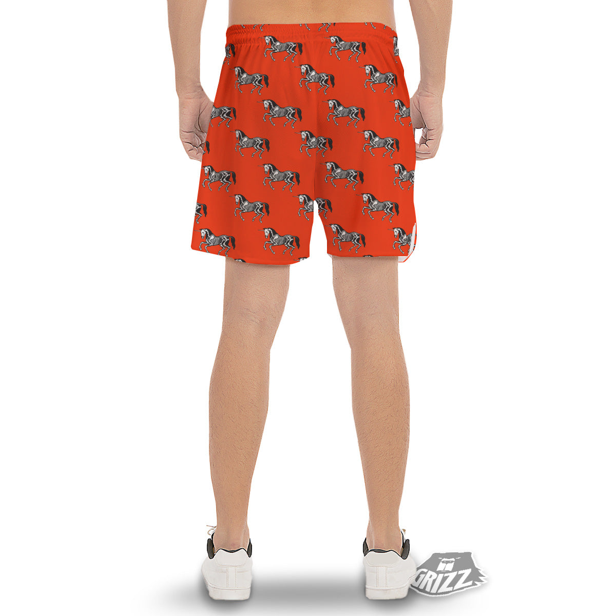 Red Unicorn Skeleton Print Pattern Men's Gym Shorts-grizzshop