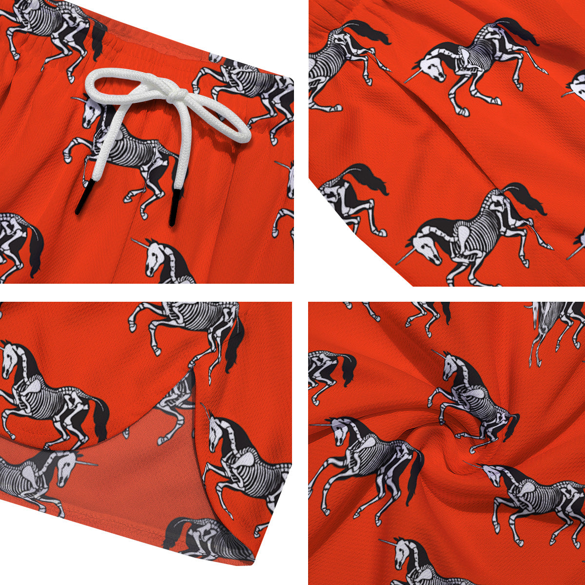 Red Unicorn Skeleton Print Pattern Men's Running Shorts-grizzshop