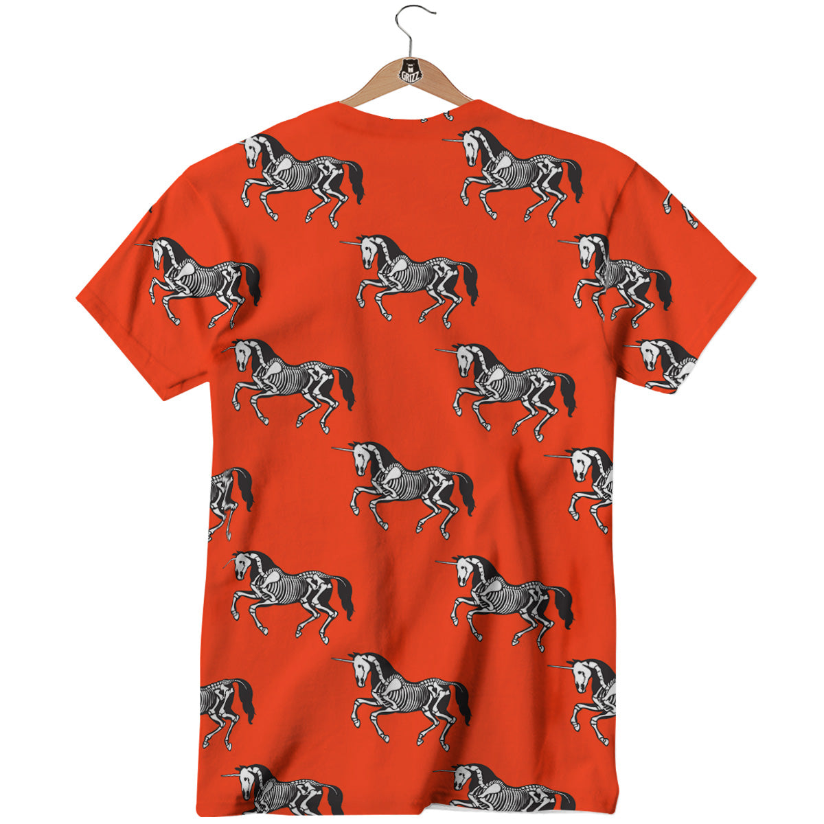Red Unicorn Skeleton Print Pattern T-Shirt-grizzshop