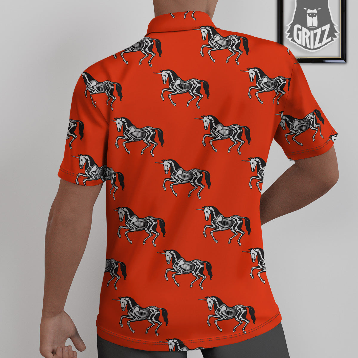 Red Unicorn Skeleton Print Pattern Untucked Shirts-grizzshop