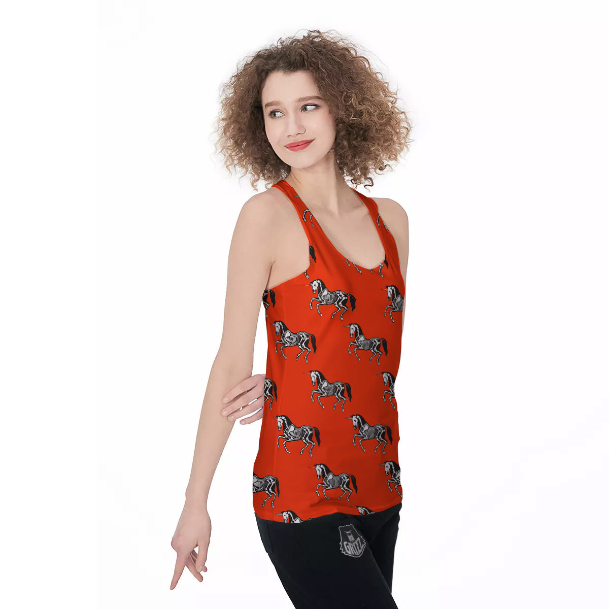 Red Unicorn Skeleton Print Pattern Women's Racerback Tank Top-grizzshop
