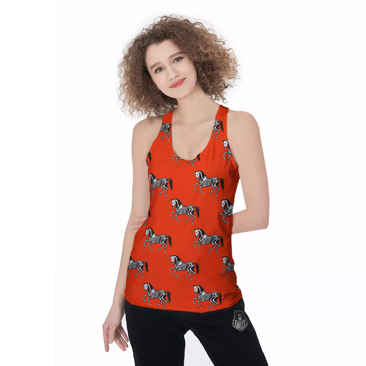 Red Unicorn Skeleton Print Pattern Women's Racerback Tank Top-grizzshop