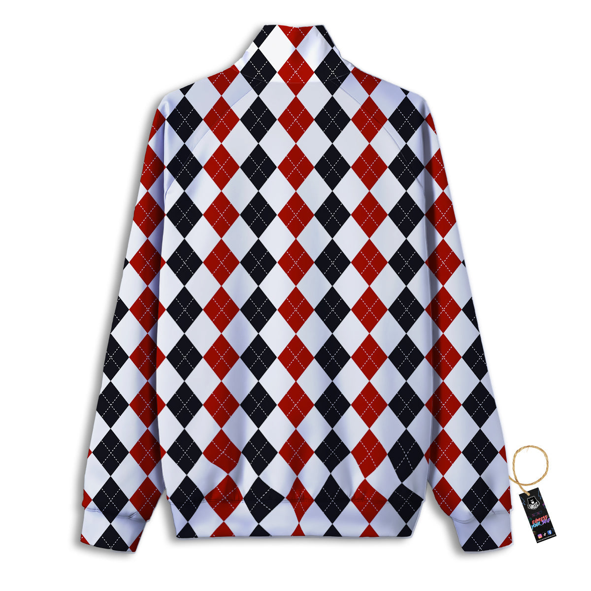 Red White And Black Argyle Print Pattern Track Jacket-grizzshop