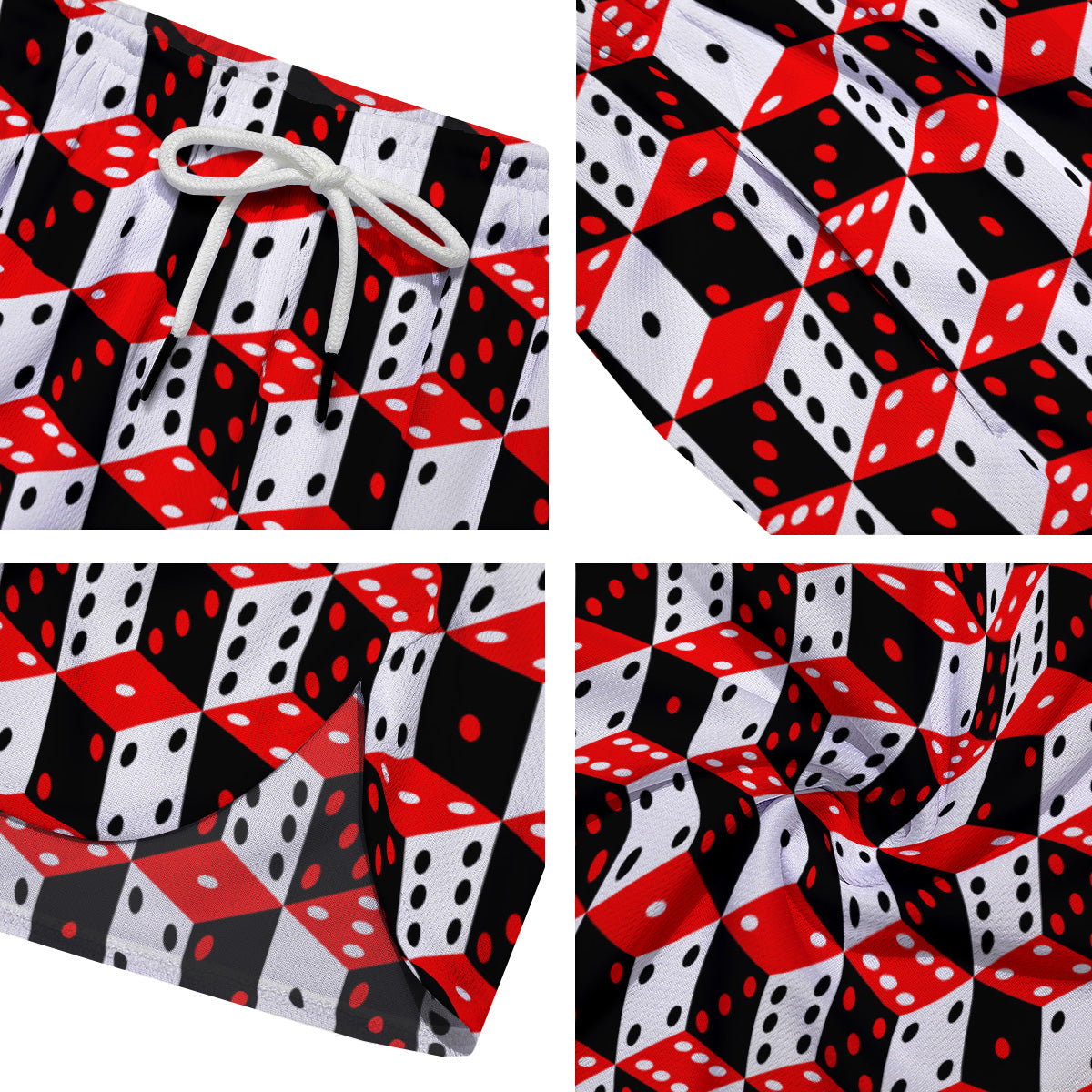 Red White And Black Dice Print Pattern Men's Running Shorts-grizzshop