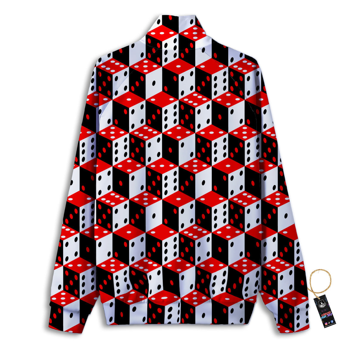 Red White And Black Dice Print Pattern Track Jacket-grizzshop