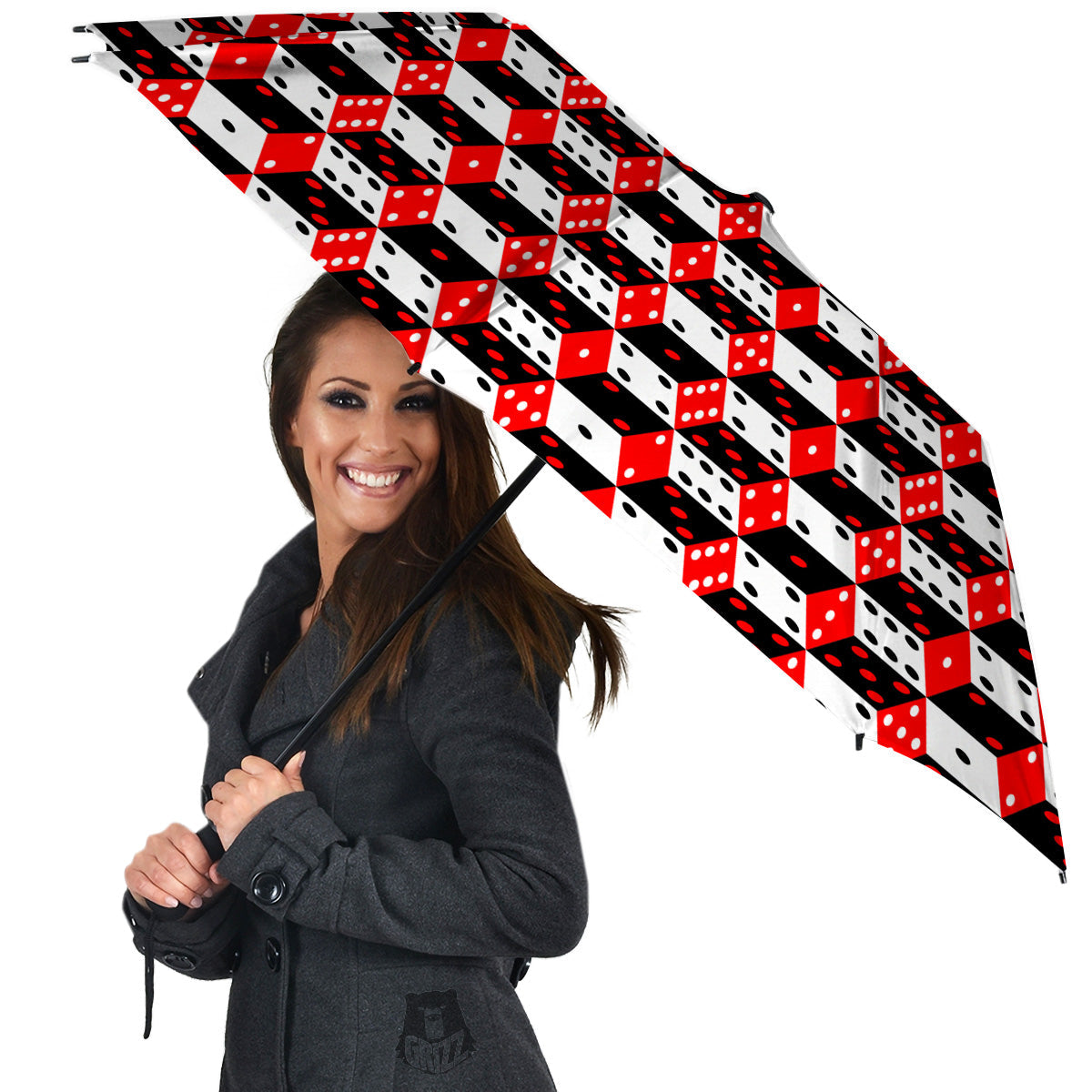 Red White And Black Dice Print Pattern Umbrella-grizzshop