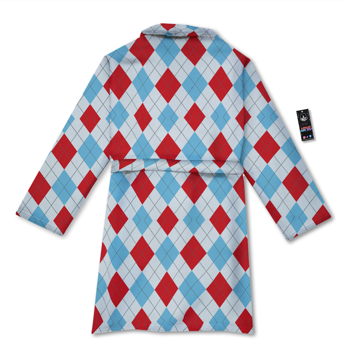Red White And Blue Argyle Print Pattern Bathrobe-grizzshop