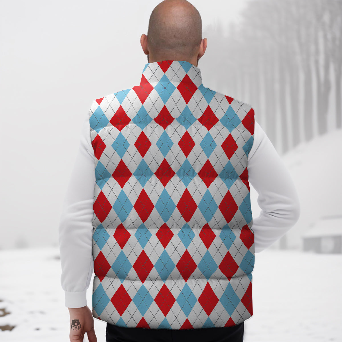 Red White And Blue Argyle Print Pattern Down Vest-grizzshop