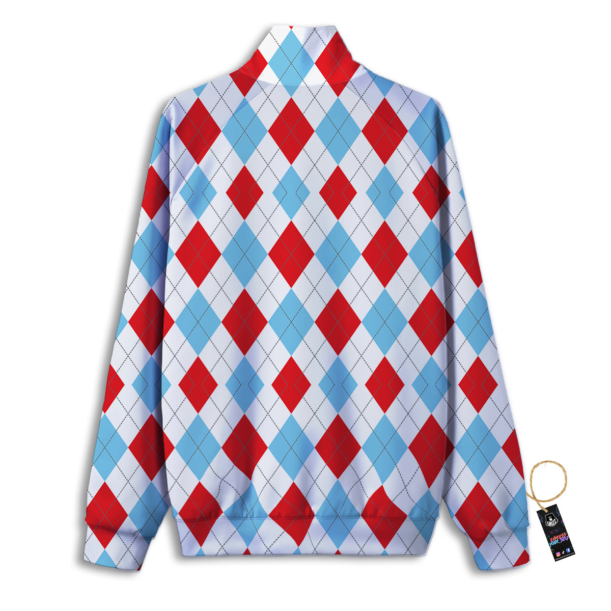 Red White And Blue Argyle Print Pattern Track Jacket-grizzshop