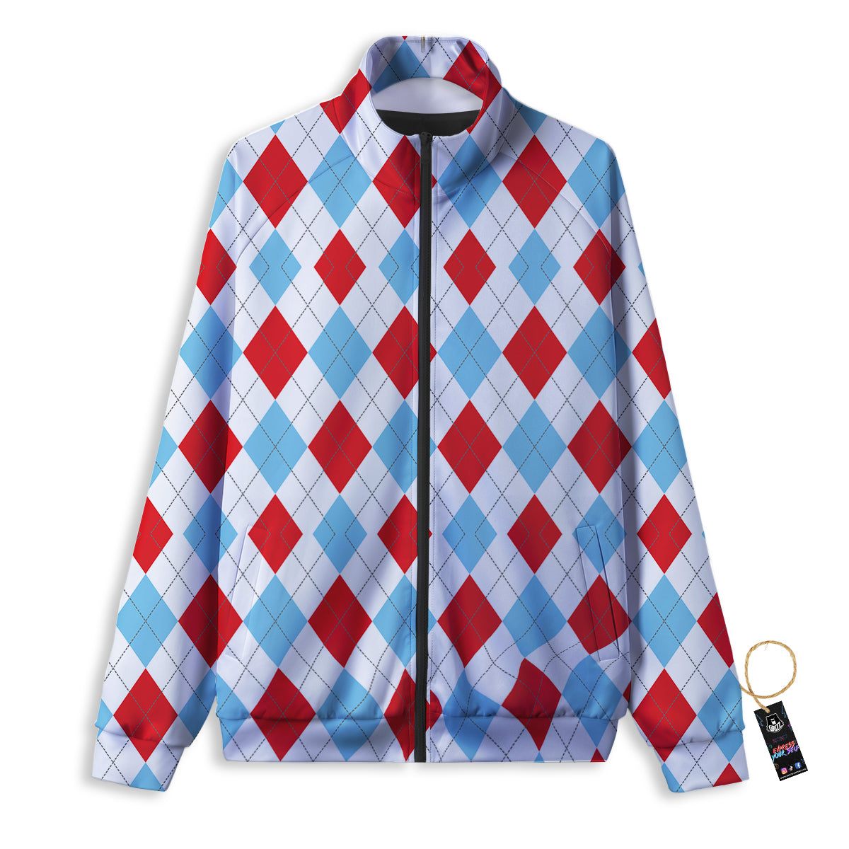 Red White And Blue Argyle Print Pattern Track Jacket-grizzshop