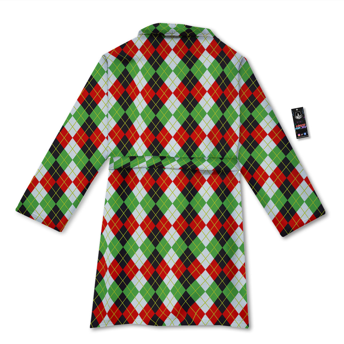Red White And Green Argyle Print Pattern Bathrobe-grizzshop
