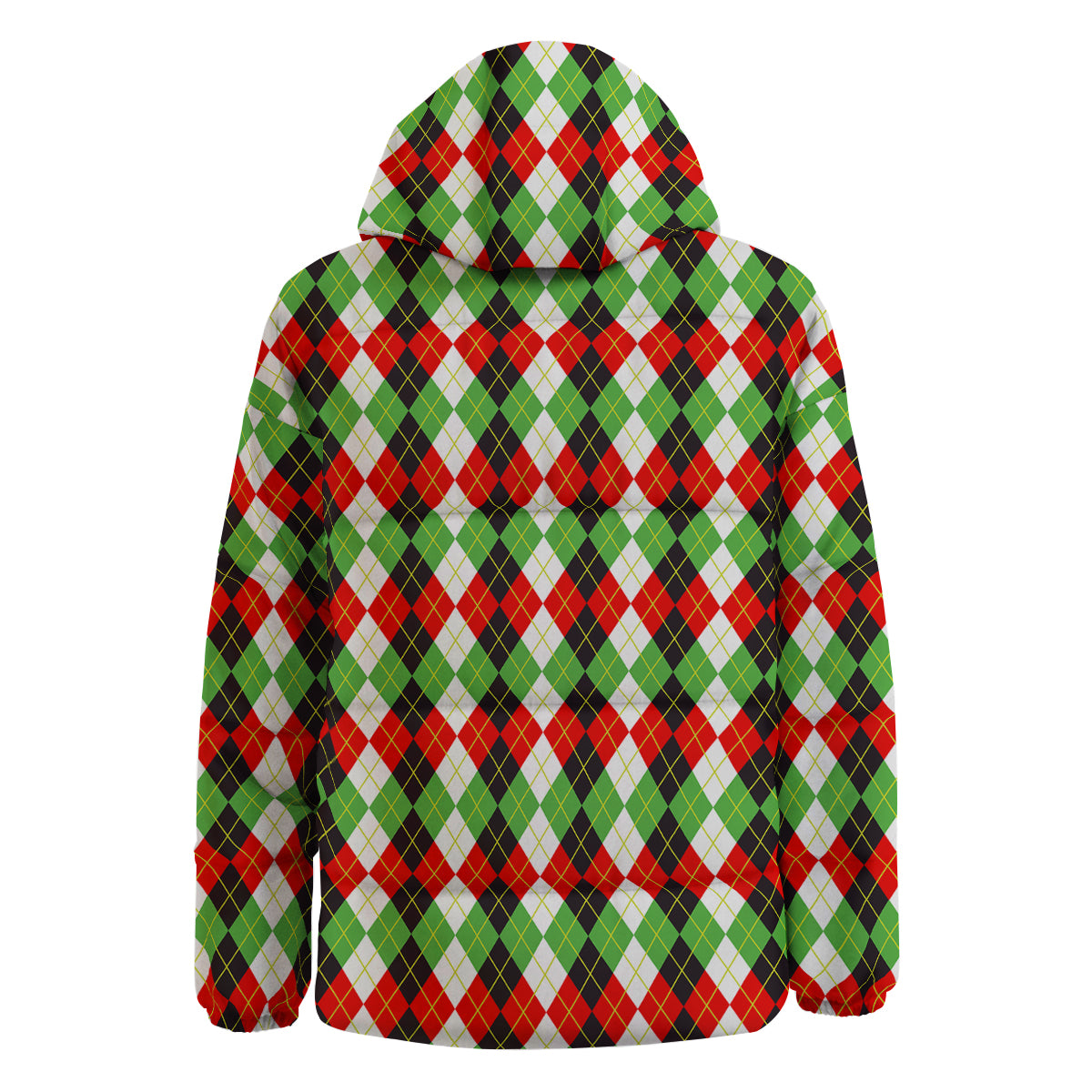 Red White And Green Argyle Print Pattern Down Jacket-grizzshop