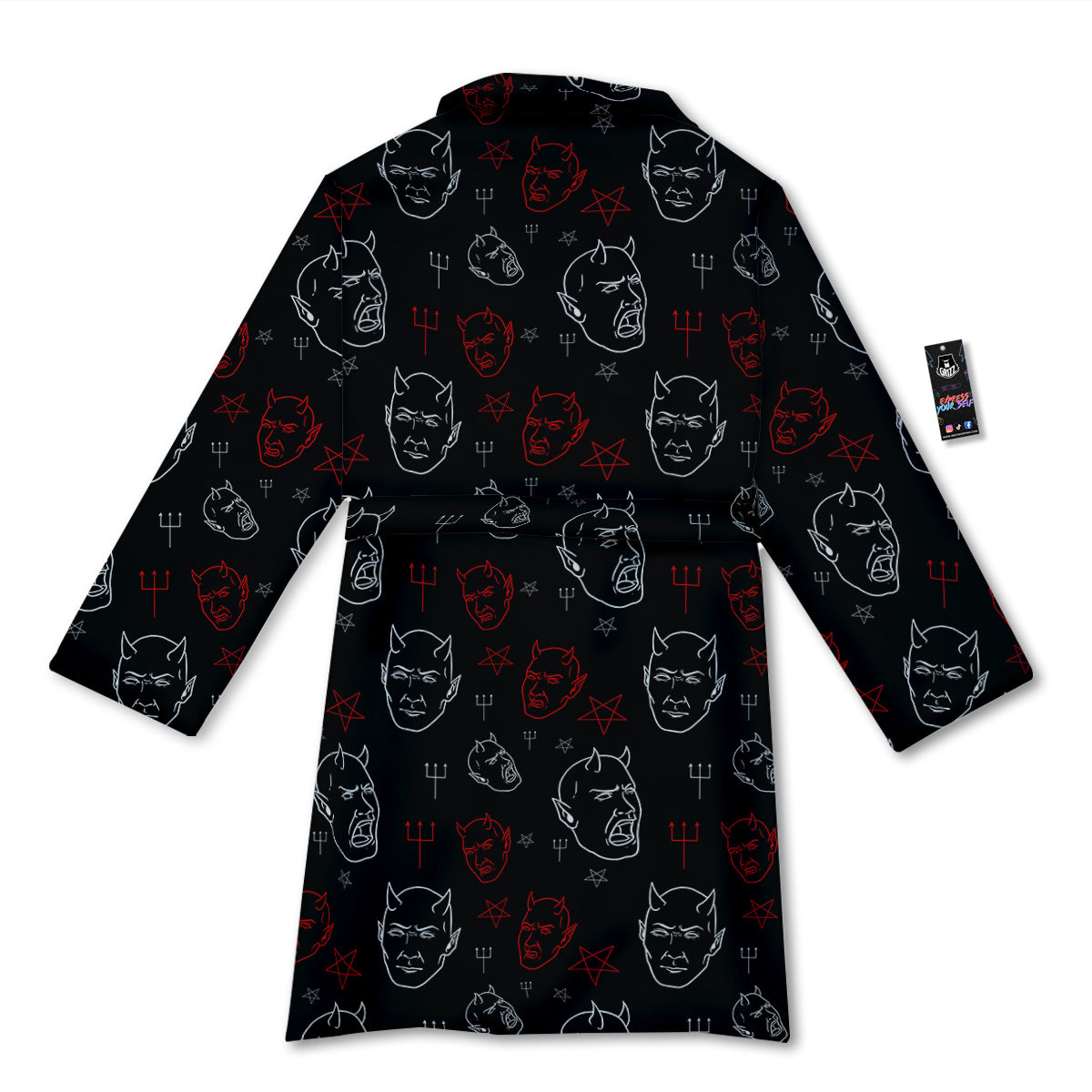 Red White Satan Head Print Pattern Bathrobe-grizzshop