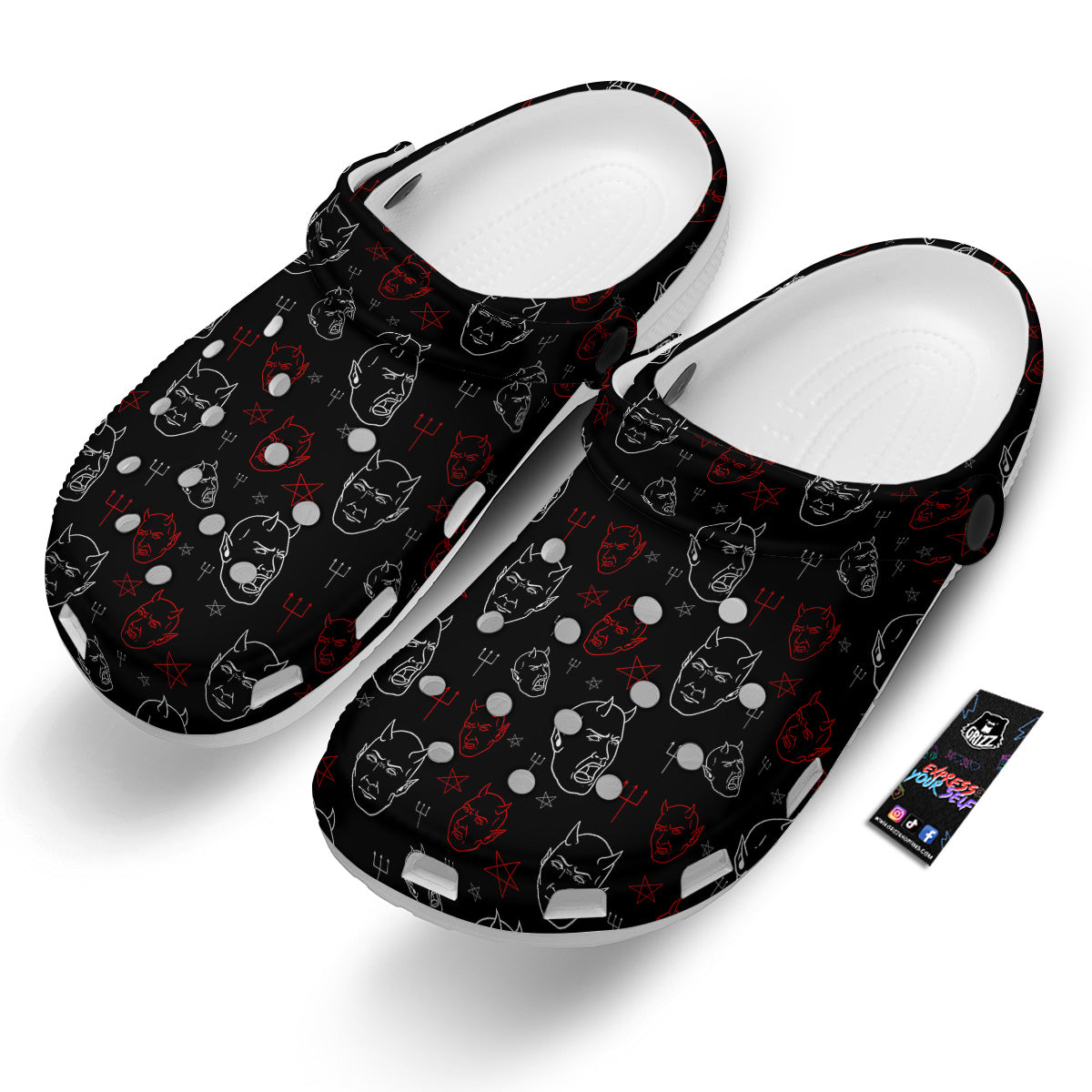 Red White Satan Head Print Pattern Clog-grizzshop