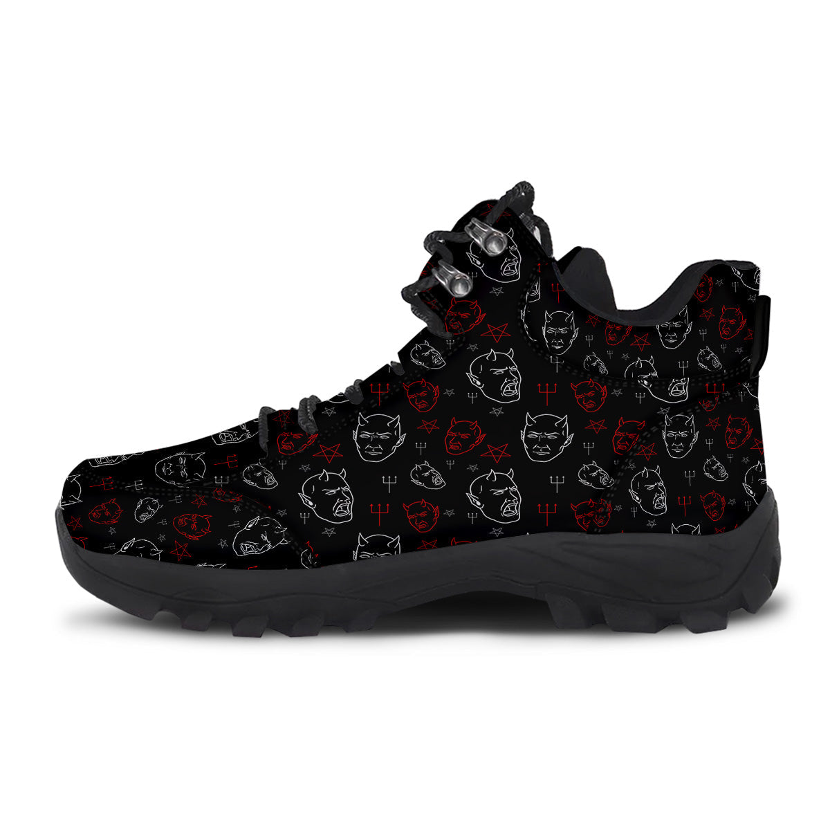 Red White Satan Head Print Pattern Hiking Shoes-grizzshop