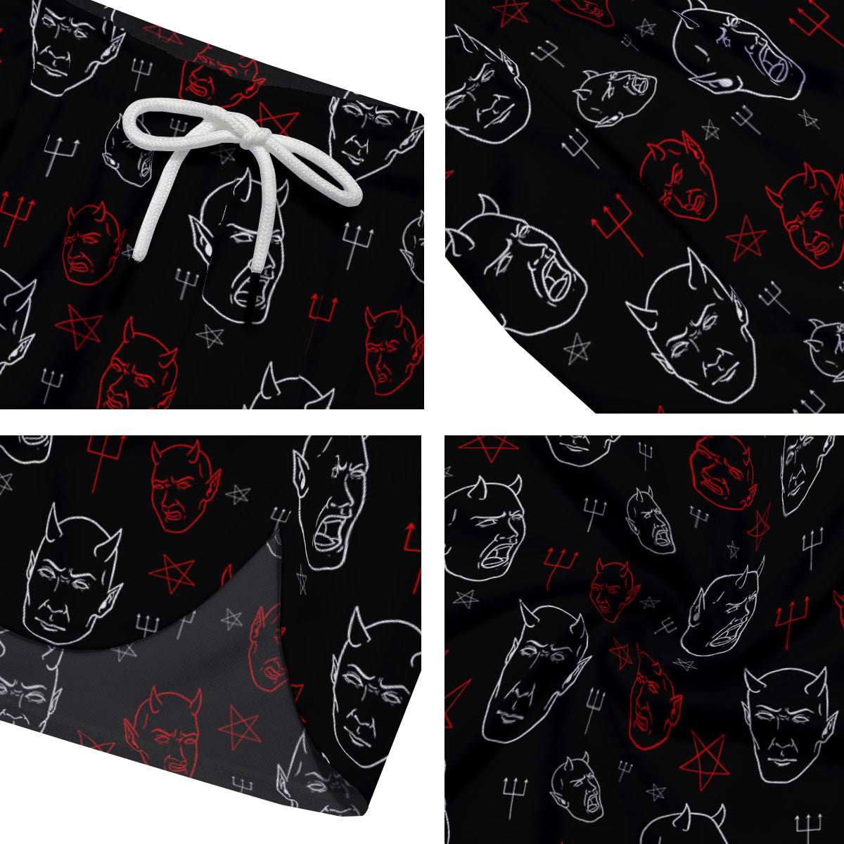 Red White Satan Head Print Pattern Men's Running Shorts-grizzshop