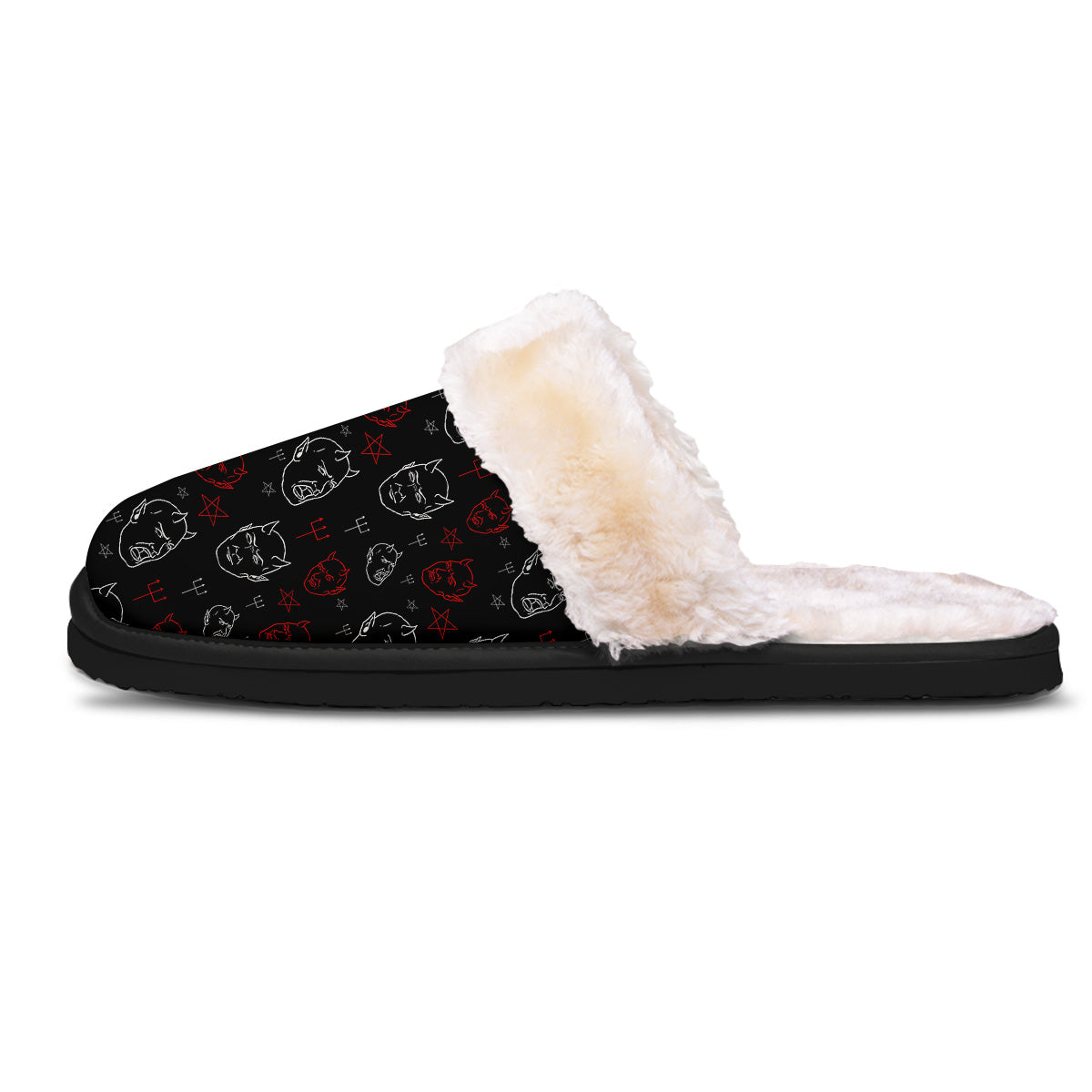 Red White Satan Head Print Pattern Slippers-grizzshop