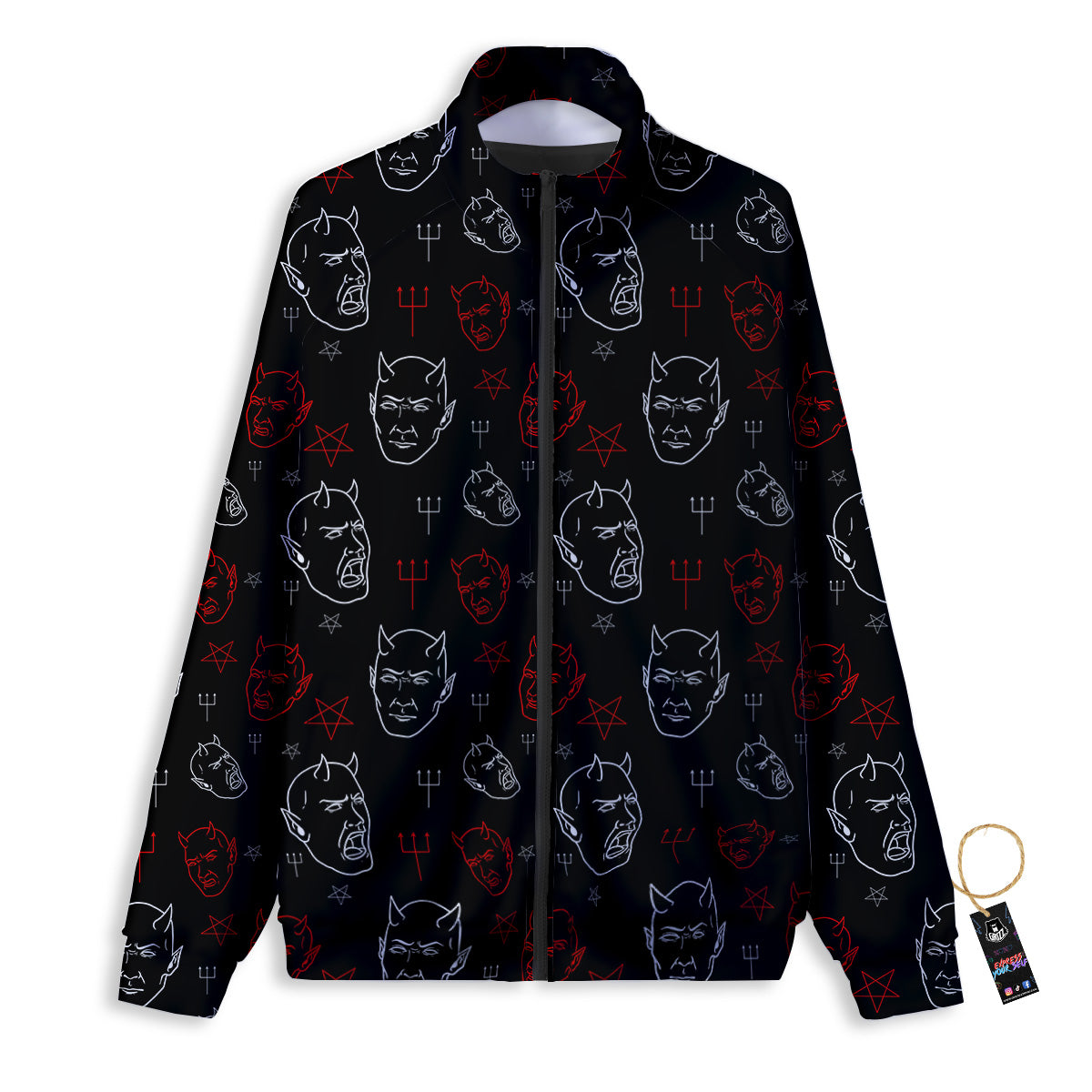 Red White Satan Head Print Pattern Track Jacket-grizzshop