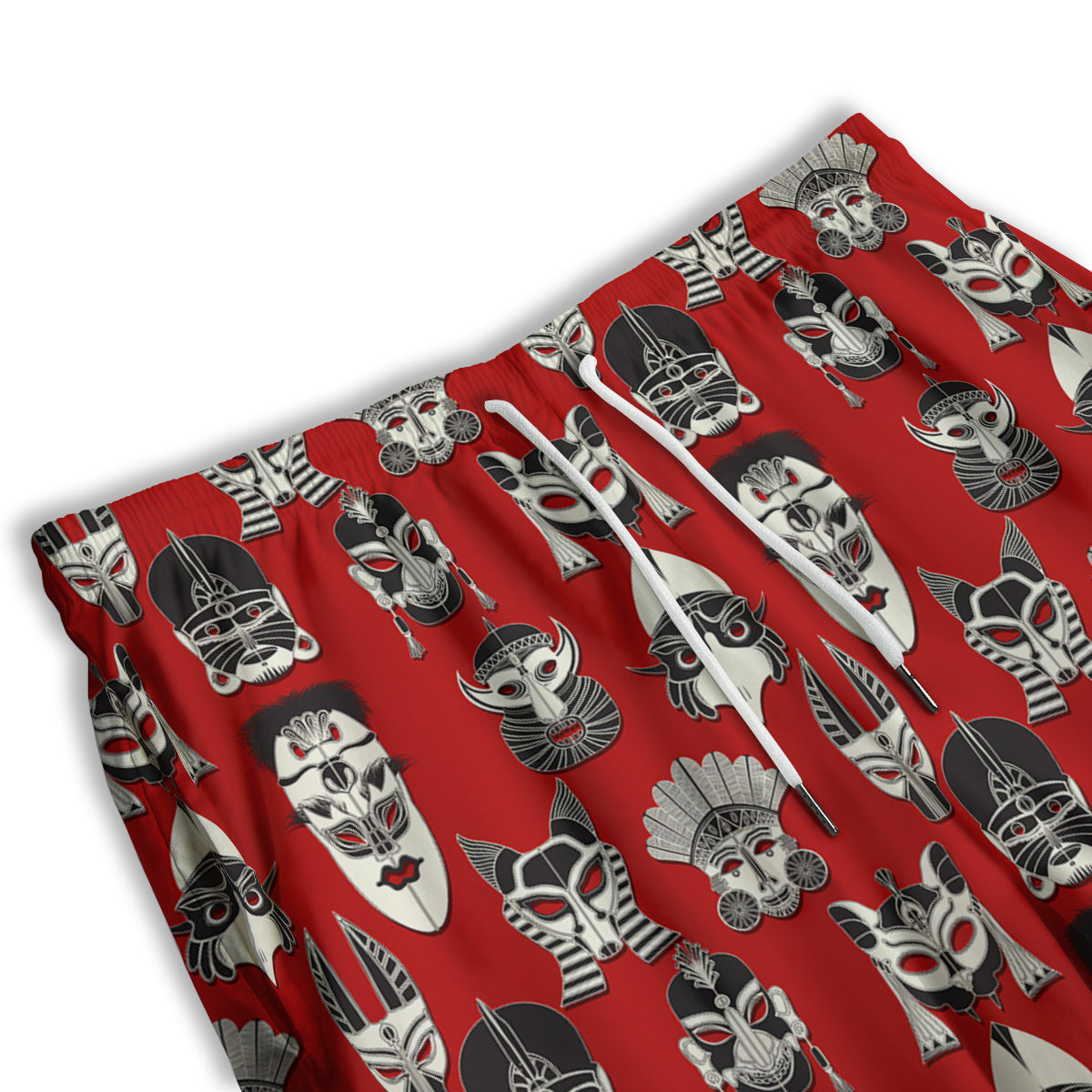 Red White Tribal Mask Print Pattern Men's Athletic Shorts