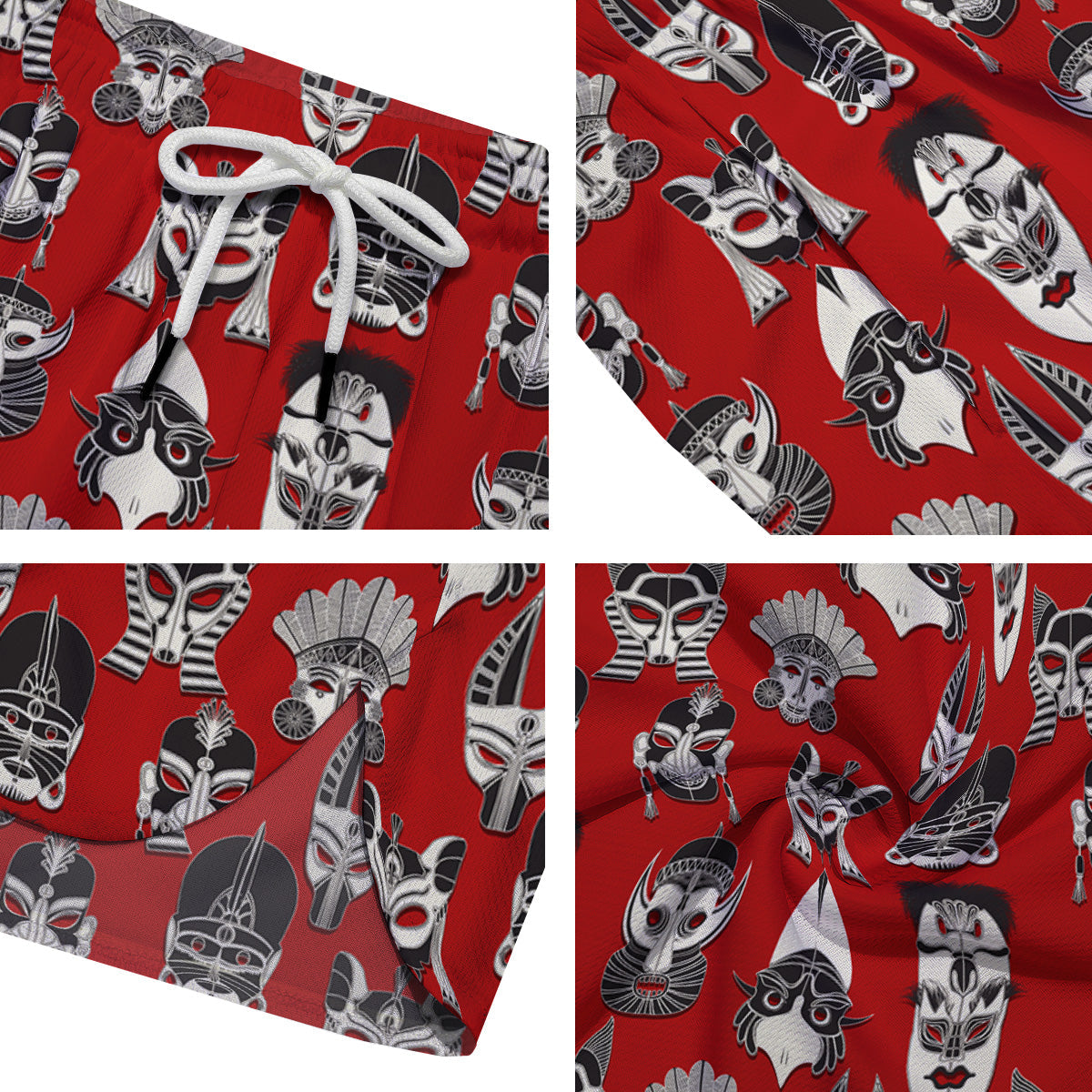 Red White Tribal Mask Print Pattern Men's Running Shorts-grizzshop