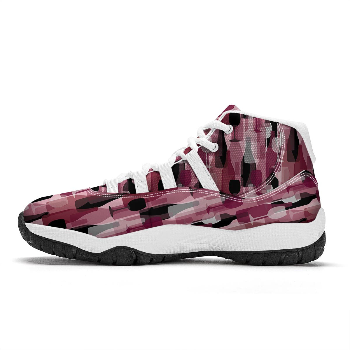 Red Wine Botttle Pattern Print White Bball Shoes-grizzshop