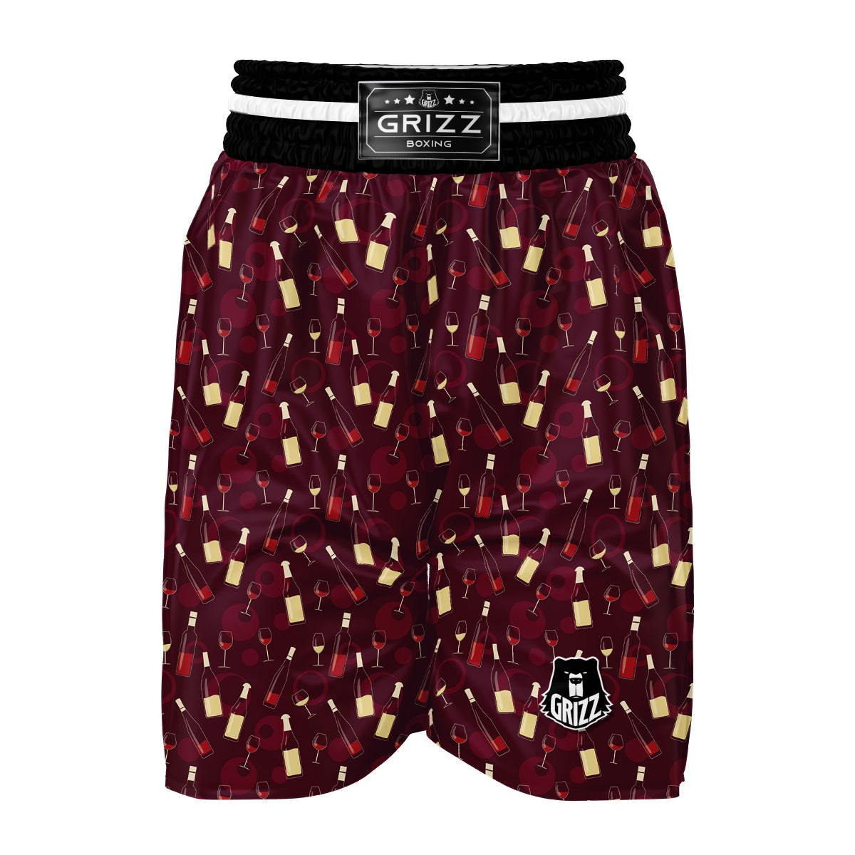 Red Wine Botttle Print Pattern Boxing Shorts-grizzshop