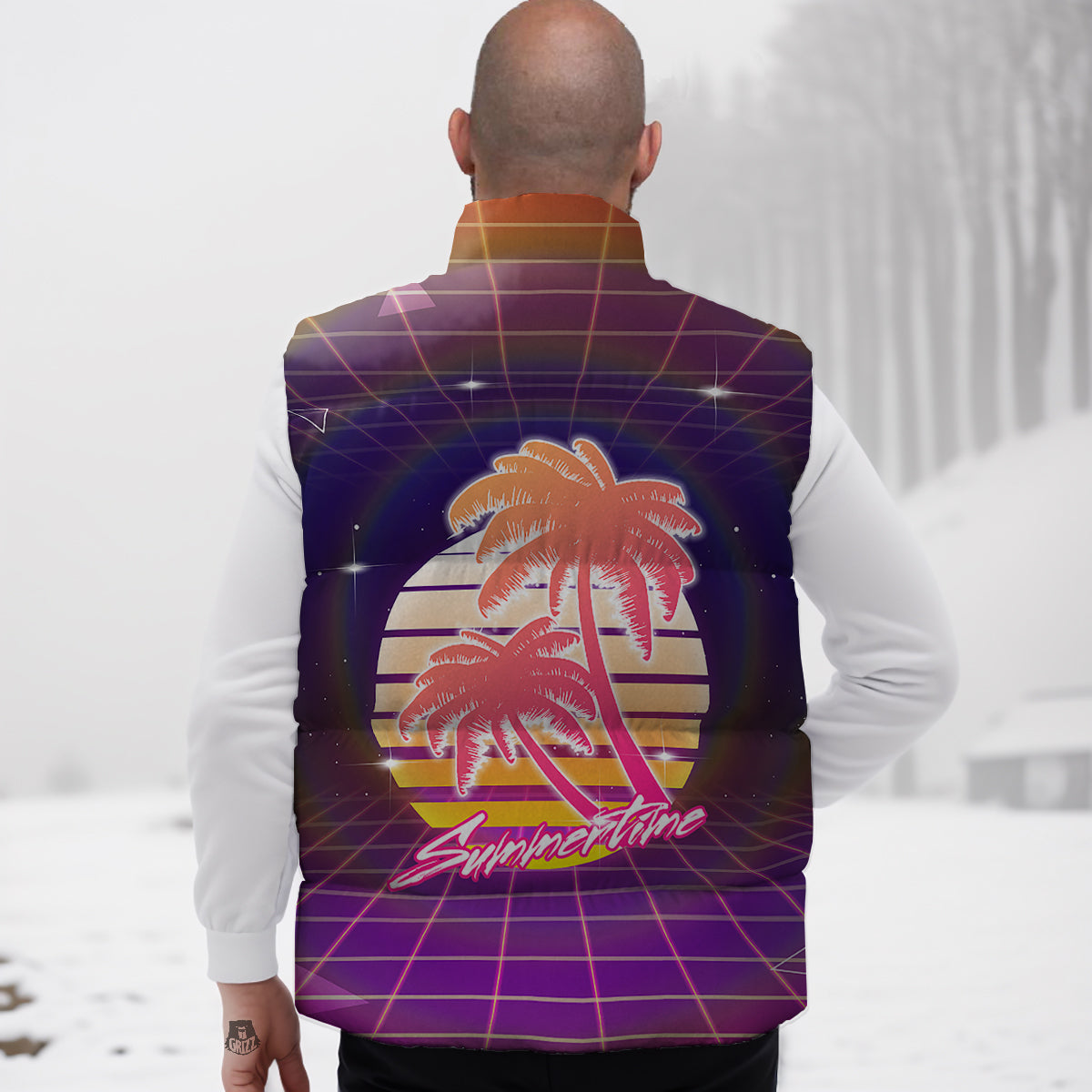 Red Wine Botttle Print Pattern Down Vest-grizzshop