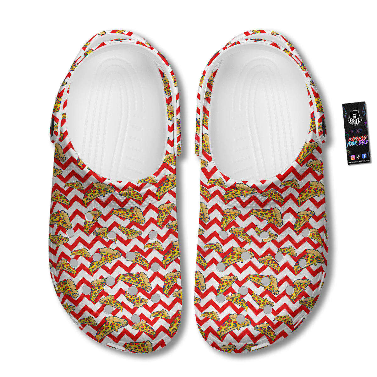 Red Zigzag Pizza Print Pattern Clog-grizzshop