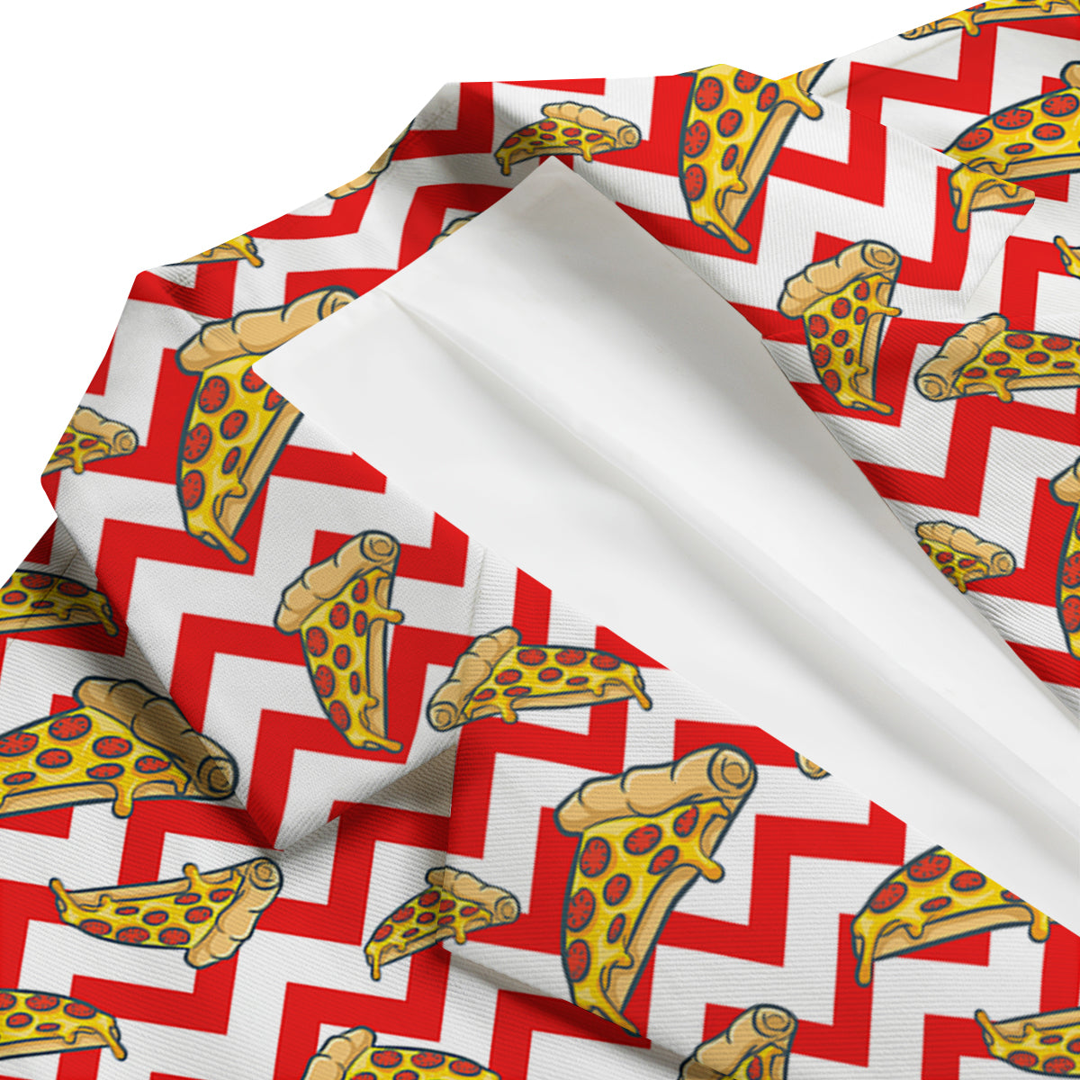 Red Zigzag Pizza Print Pattern Men's Blazer-grizzshop
