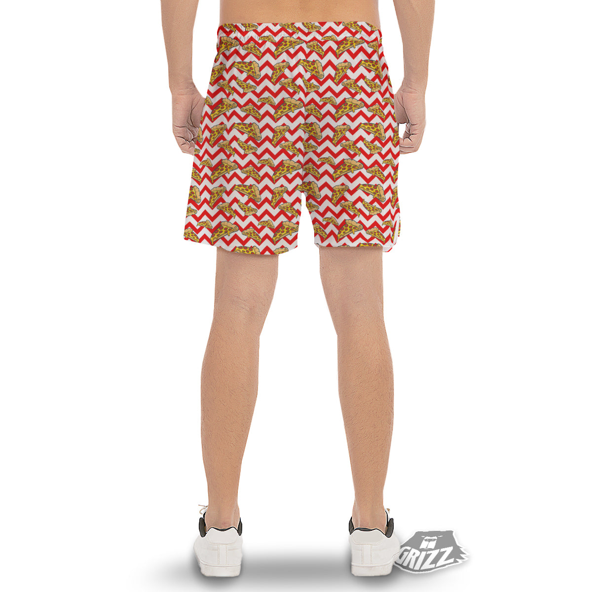 Red Zigzag Pizza Print Pattern Men's Gym Shorts-grizzshop