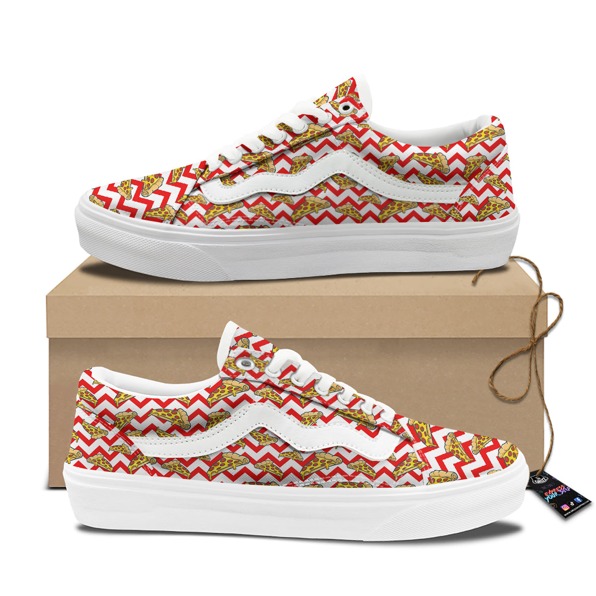 Red Zigzag Pizza Print Pattern Skate Shoes-grizzshop