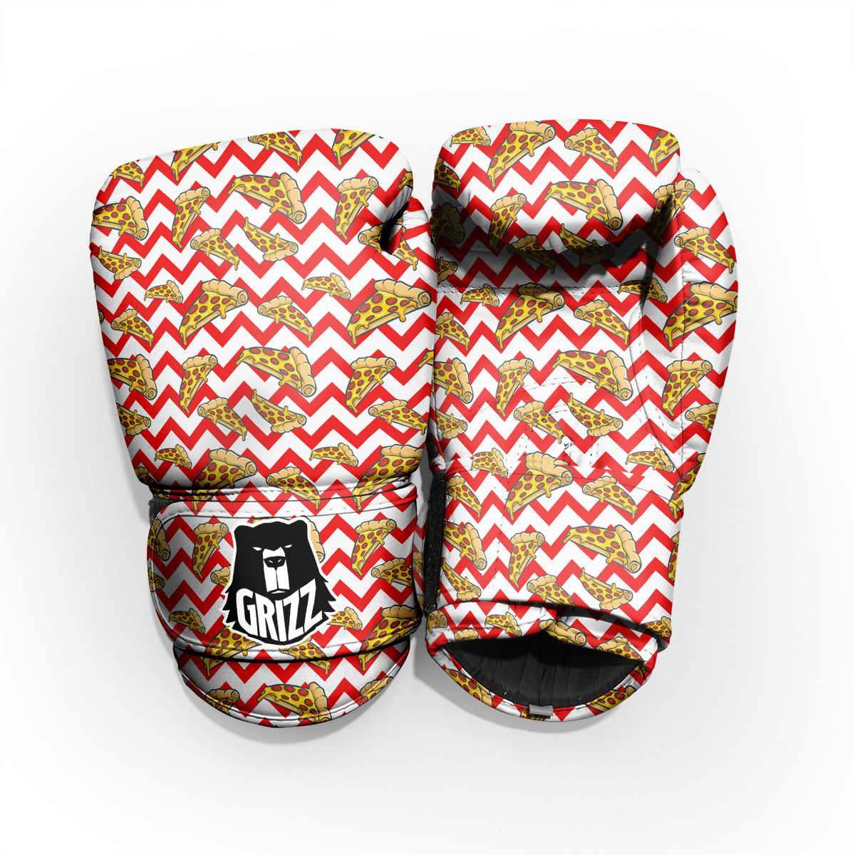 Red Zigzag Pizza Print Pattern Sparring Gloves-grizzshop