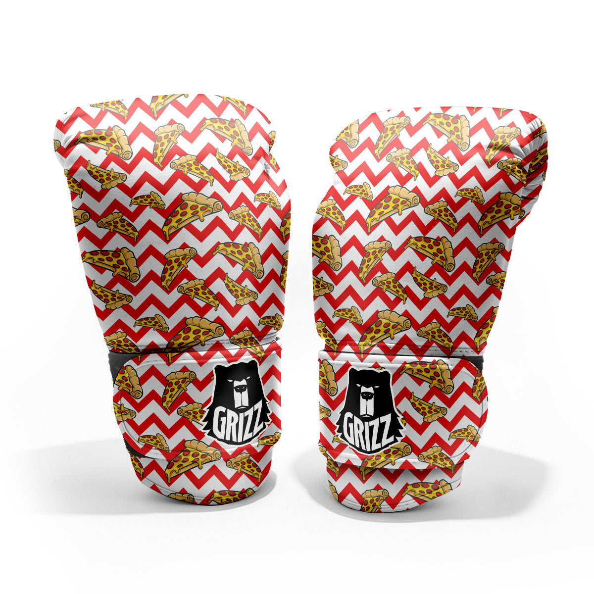 Red Zigzag Pizza Print Pattern Sparring Gloves-grizzshop