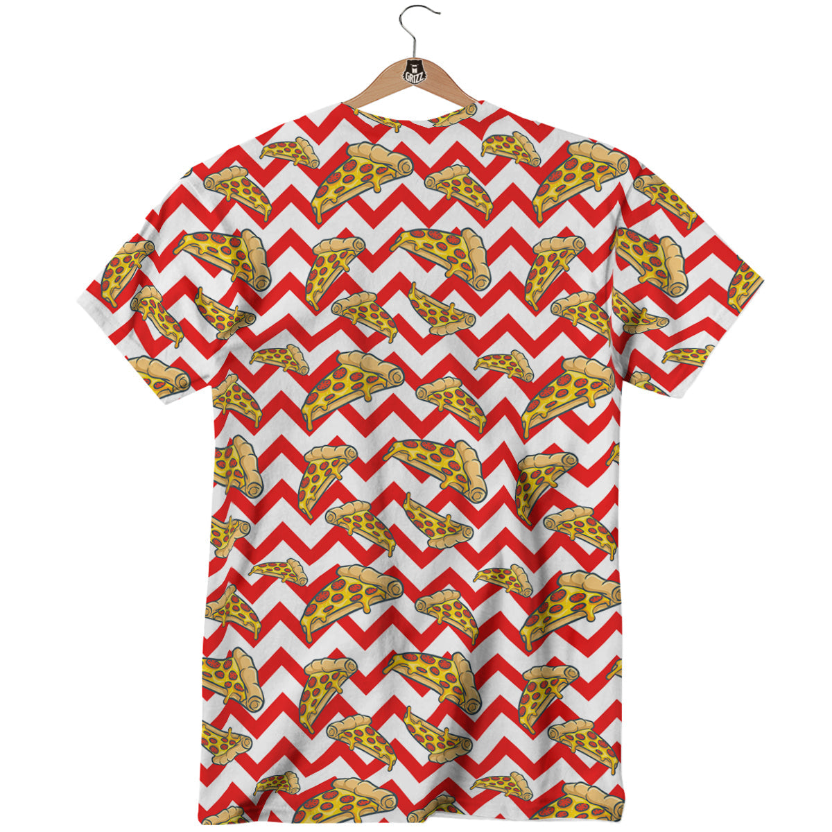 Red Zigzag Pizza Print Pattern T-Shirt-grizzshop