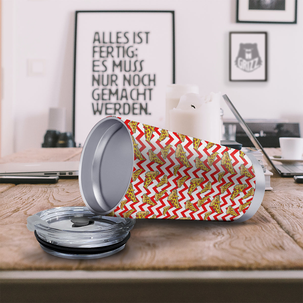 Red Zigzag Pizza Print Pattern Tumbler-grizzshop
