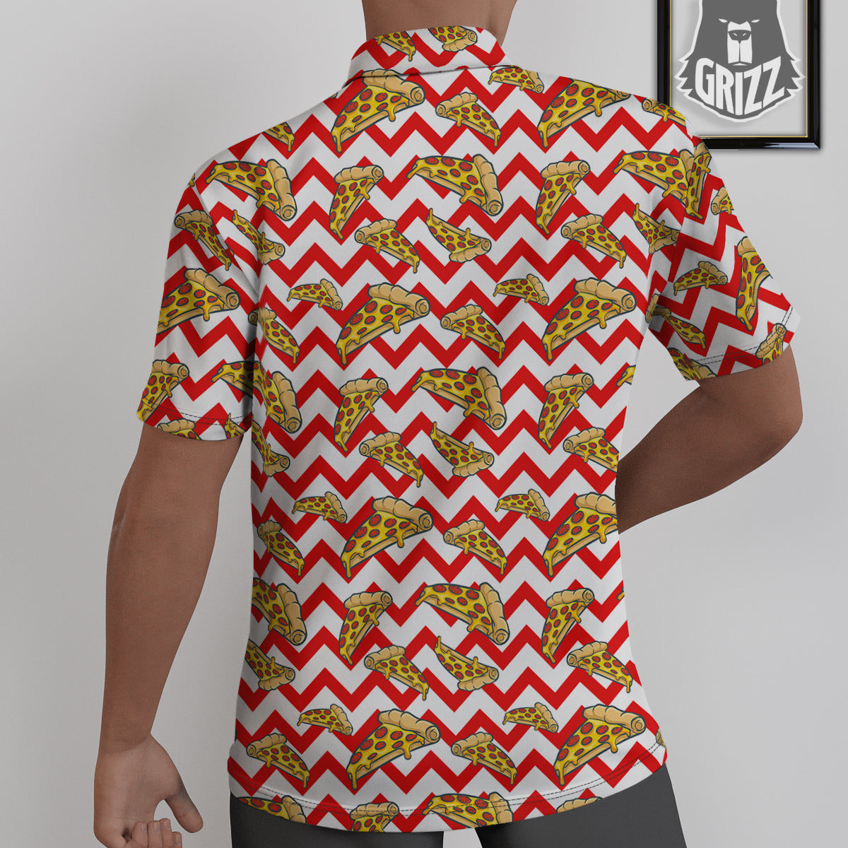Red Zigzag Pizza Print Pattern Untucked Shirts-grizzshop