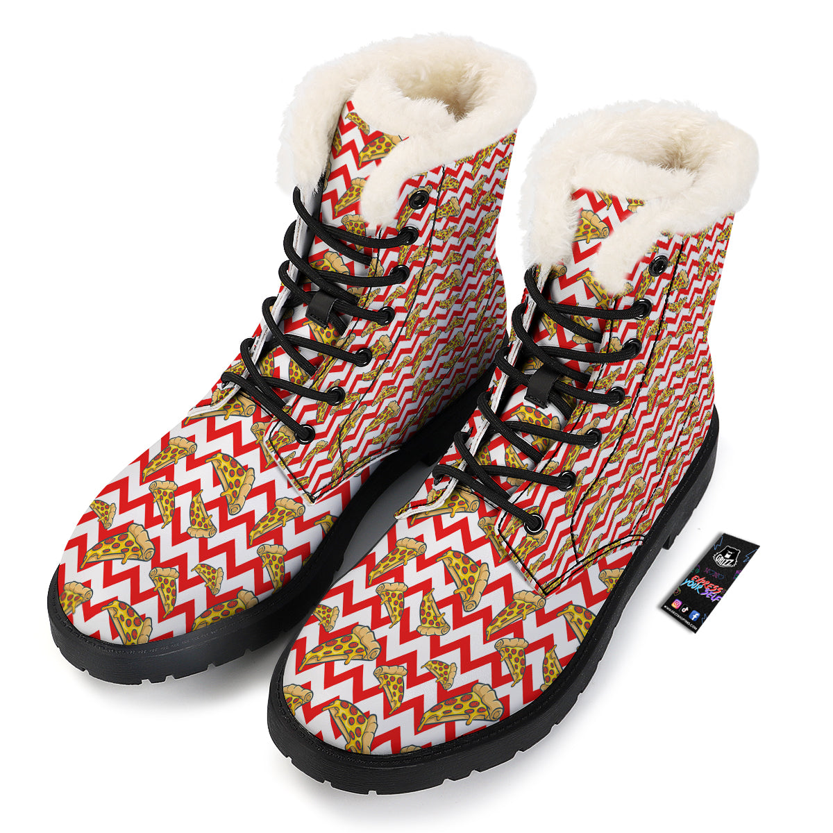 Red Zigzag Pizza Print Pattern Winter Boots-grizzshop