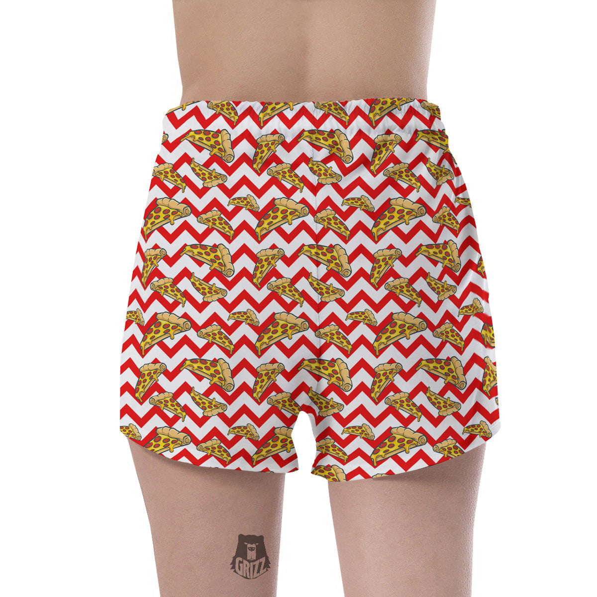 Red Zigzag Pizza Print Pattern Women's Shorts-grizzshop