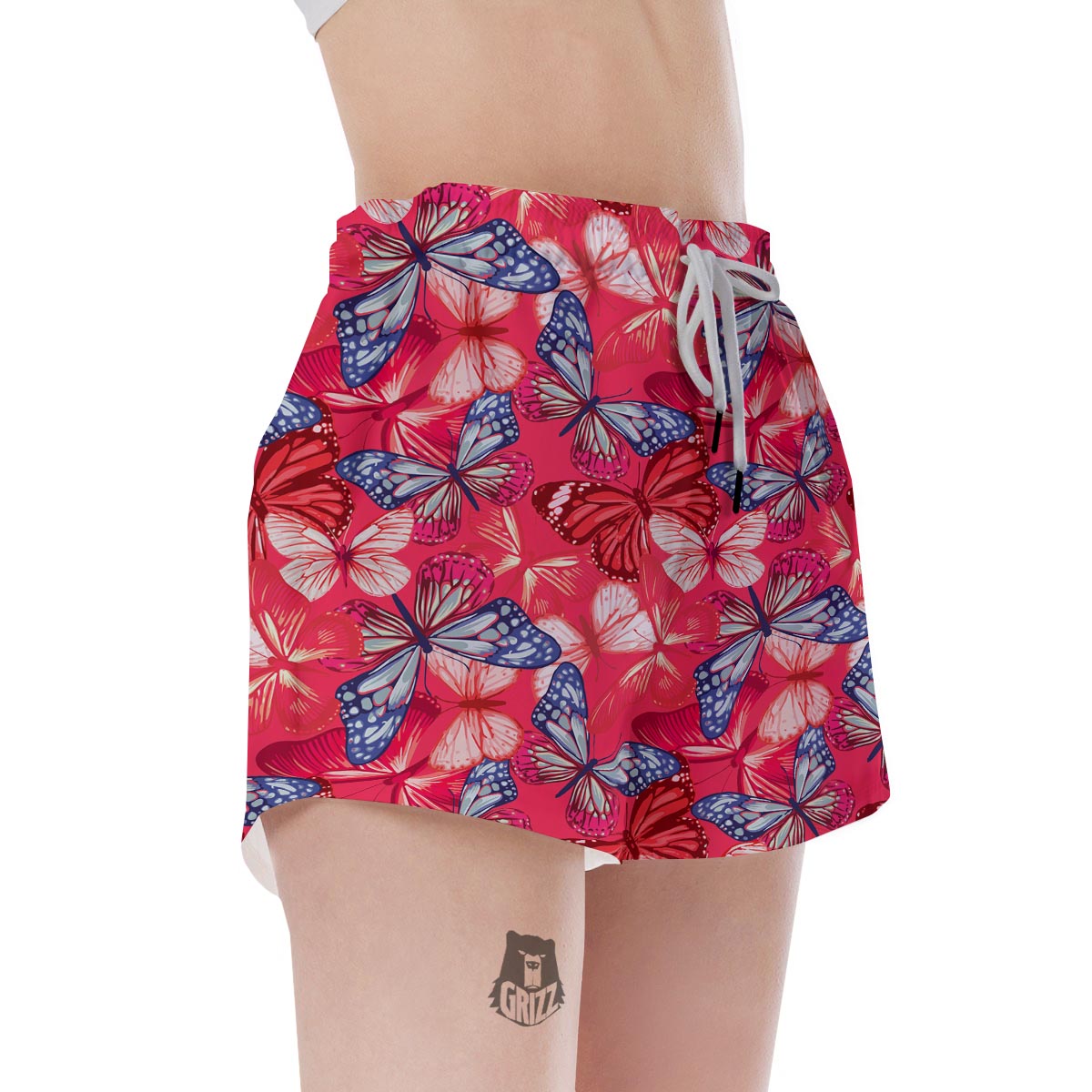 Red and Blue Butterfly Print Women's Shorts-grizzshop