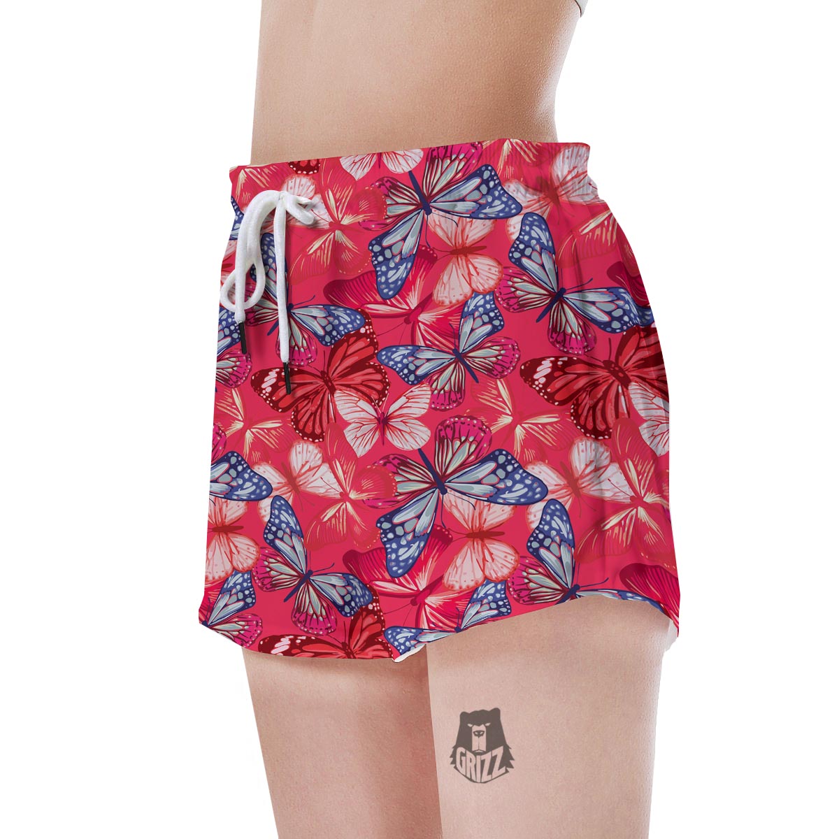 Red and Blue Butterfly Print Women's Shorts-grizzshop