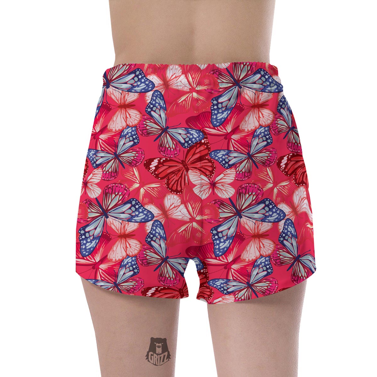 Red and Blue Butterfly Print Women's Shorts-grizzshop