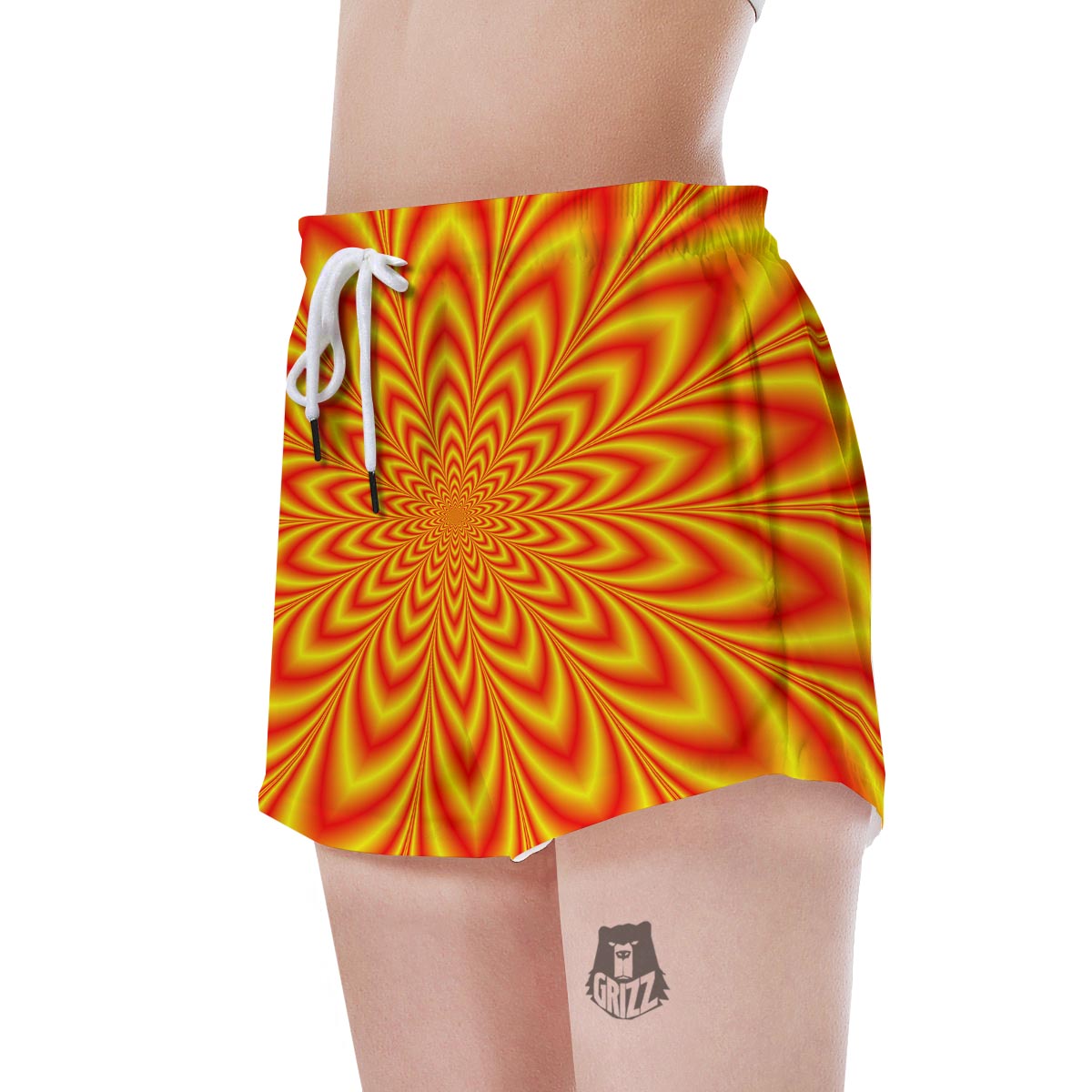Red and Yellow Abstract Optical illusion Women's Shorts-grizzshop